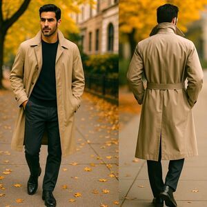 NWT Jos A Bank $350 Tan Trench Coat 44R Removable Plaid Wool Liner Belted Long